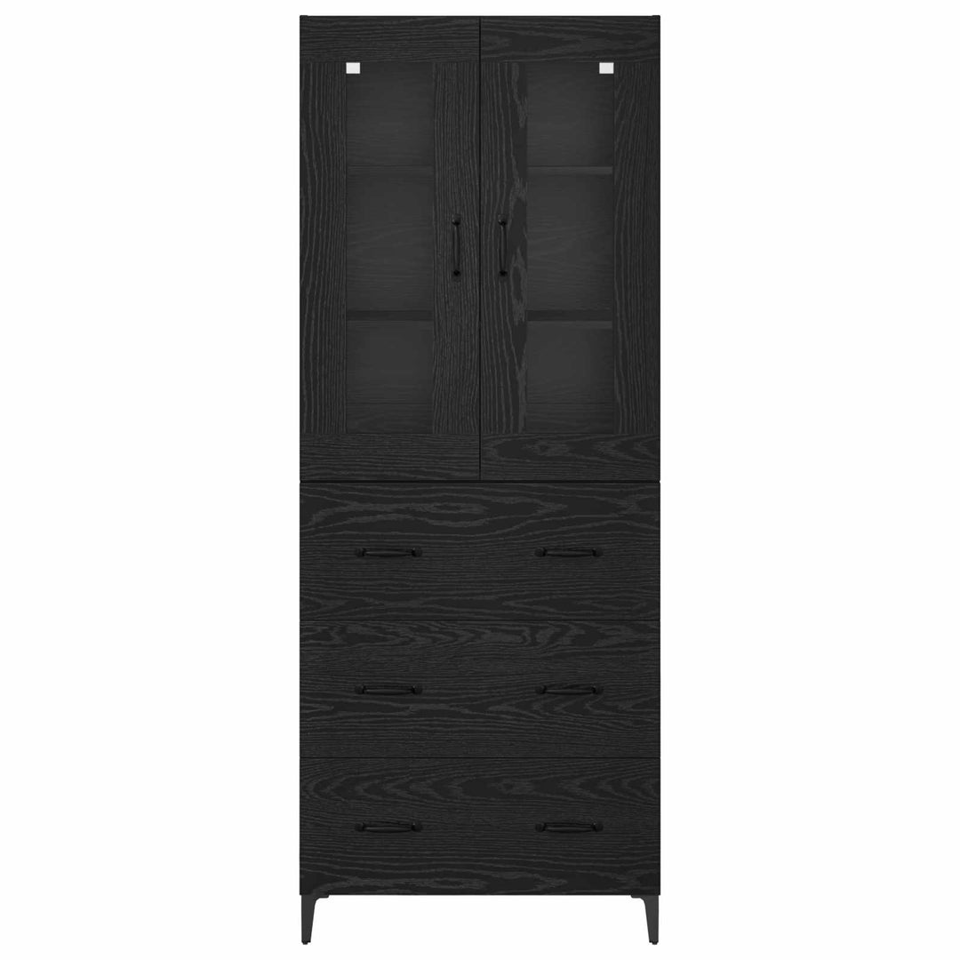 Highboard med skuffe Sort eg 69,5 x 34 x 180 cm Konstrueret træ