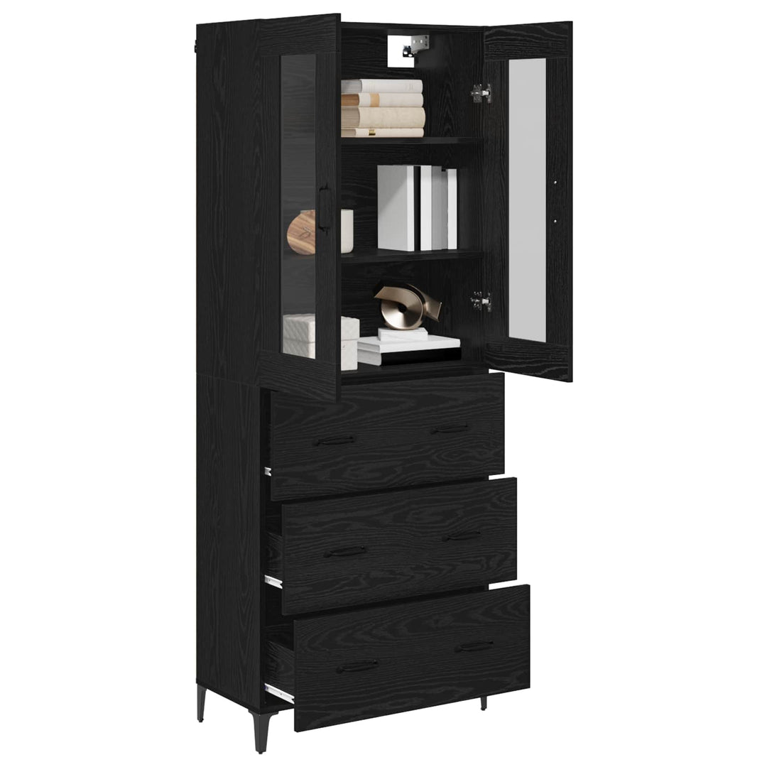 Highboard med skuffe Sort eg 69,5 x 34 x 180 cm Konstrueret træ