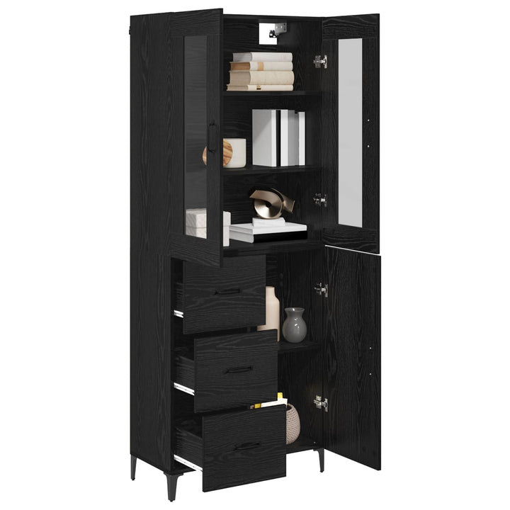 Highboard med skuffe Sort eg 69,5 x 34 x 180 cm Konstrueret træ