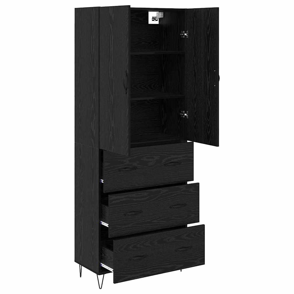 Highboard med skuffe 2 pcs Sort eg Konstrueret træ og glas