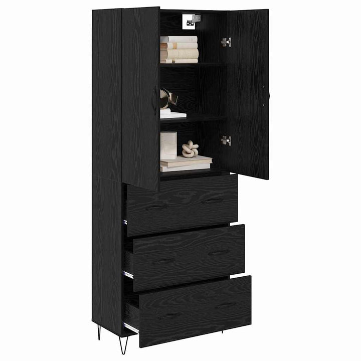Highboard med skuffe 2 pcs Sort eg Konstrueret træ og glas