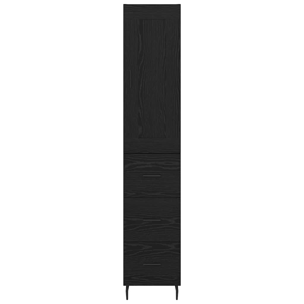 Highboard med skuffe Sort eg 34,5 x 34 x 180 cm Konstrueret træ