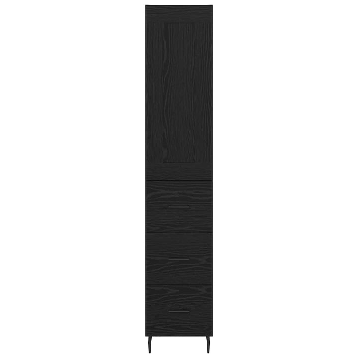 Highboard med skuffe Sort eg 34,5 x 34 x 180 cm Konstrueret træ