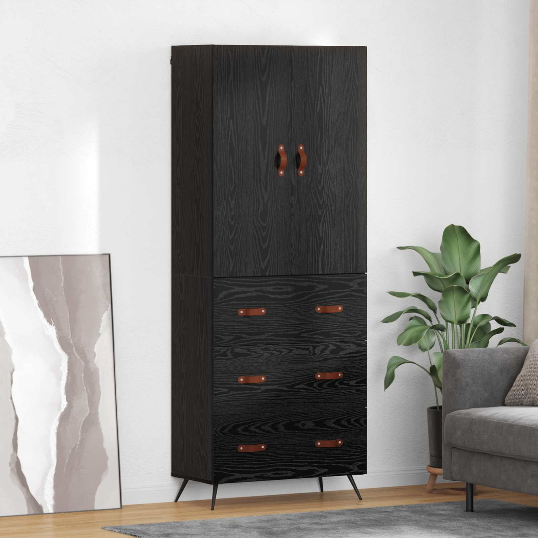 Highboard med skuffe Sort eg 69,5 x 34 x 180 cm Konstrueret træ