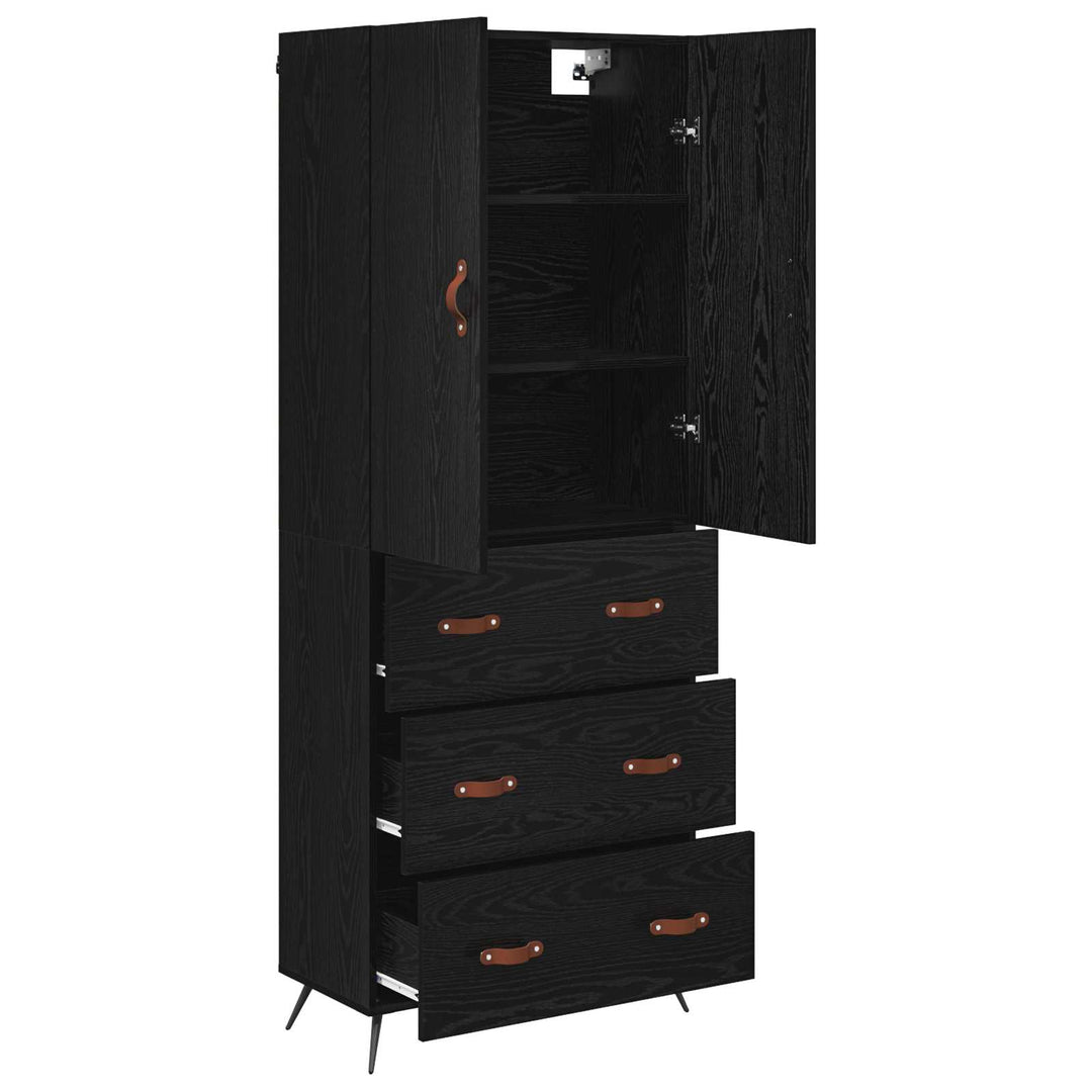 Highboard med skuffe Sort eg 69,5 x 34 x 180 cm Konstrueret træ