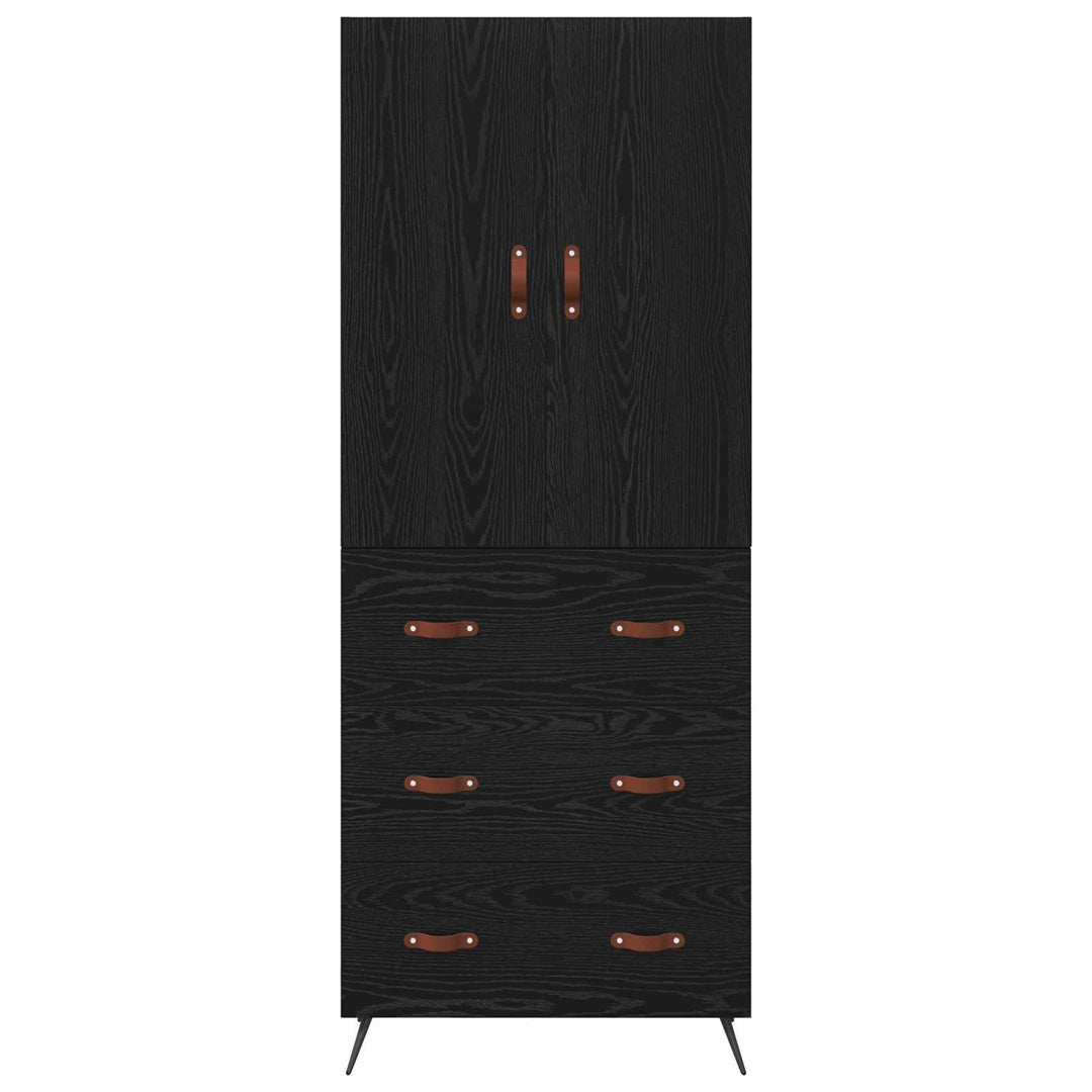 Highboard med skuffe Sort eg 69,5 x 34 x 180 cm Konstrueret træ