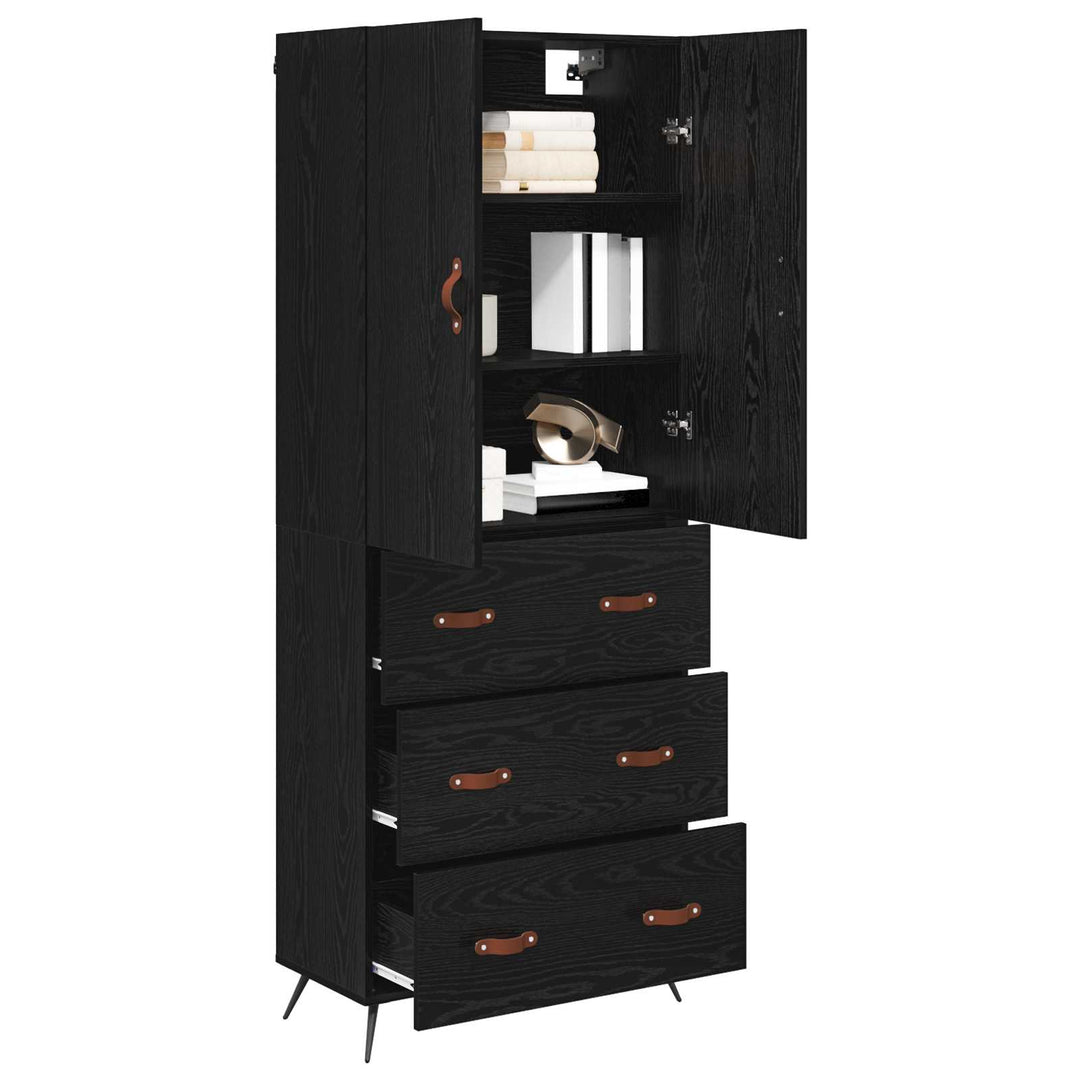 Highboard med skuffe Sort eg 69,5 x 34 x 180 cm Konstrueret træ