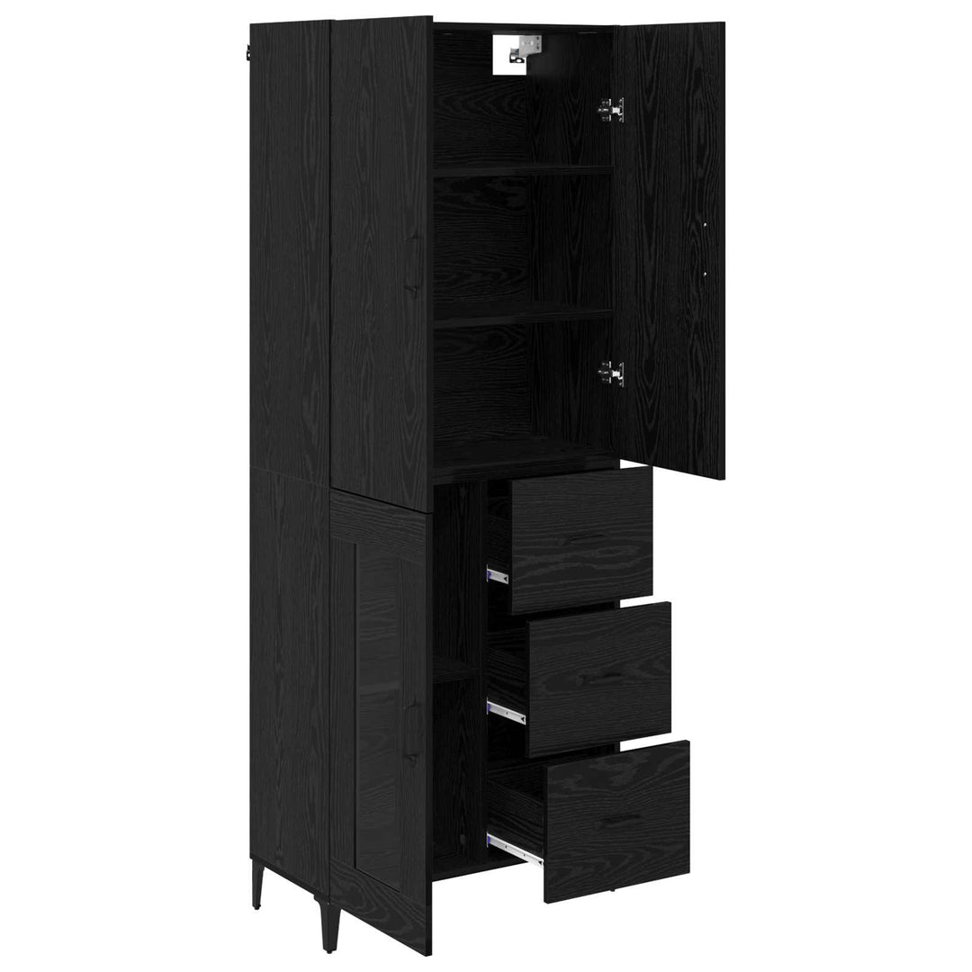 Highboard med skuffe Sort eg 69,5 x 34 x 180 cm Konstrueret træ
