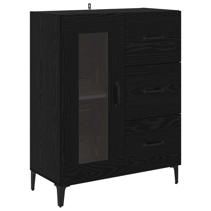 Highboard med skuffe Sort eg 69,5 x 34 x 180 cm Konstrueret træ