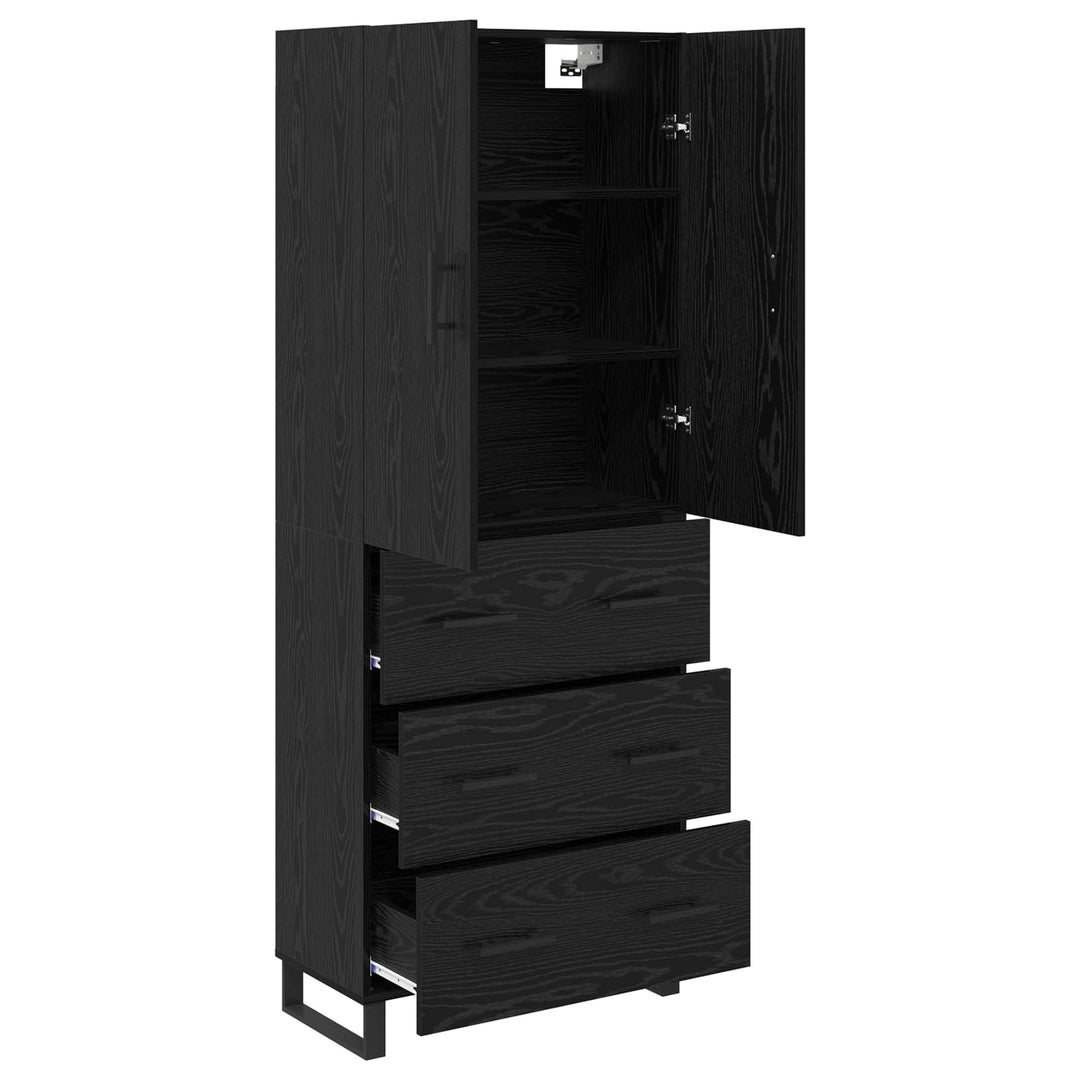 Highboard 2 pcs Sort eg 69,5 x 34 x 180 cm Ingeniørtræ og glas