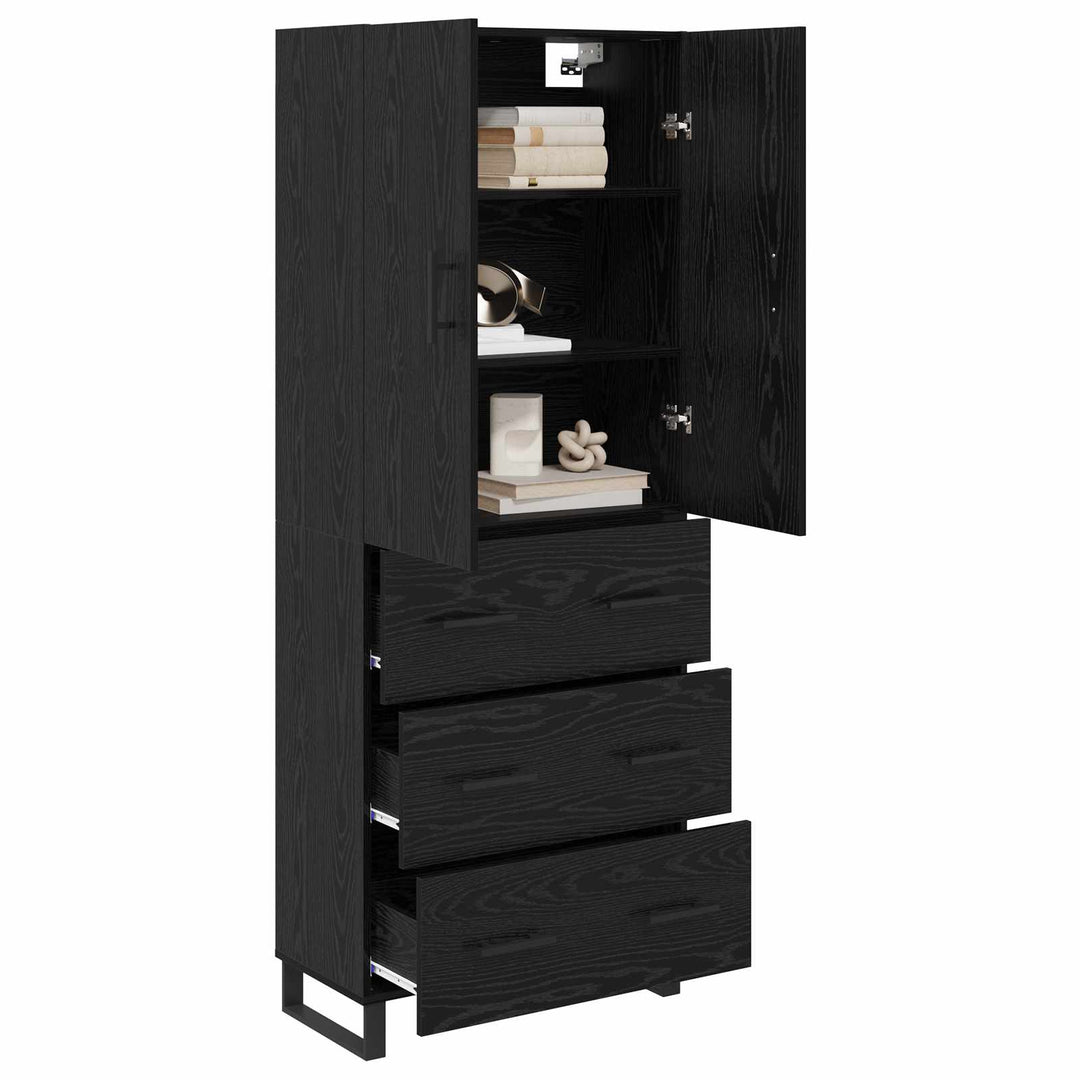 Highboard 2 stk. Sort eg 69,5 x 34 x 180 cm Ingeniørtræ og glas