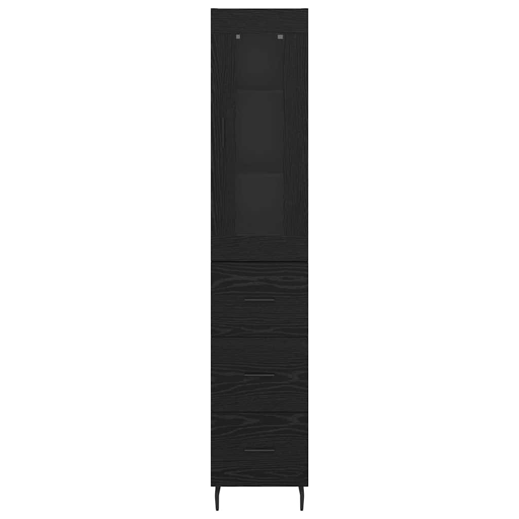 Highboard med skuffe Sort eg 34,5 x 34 x 180 cm Konstrueret træ