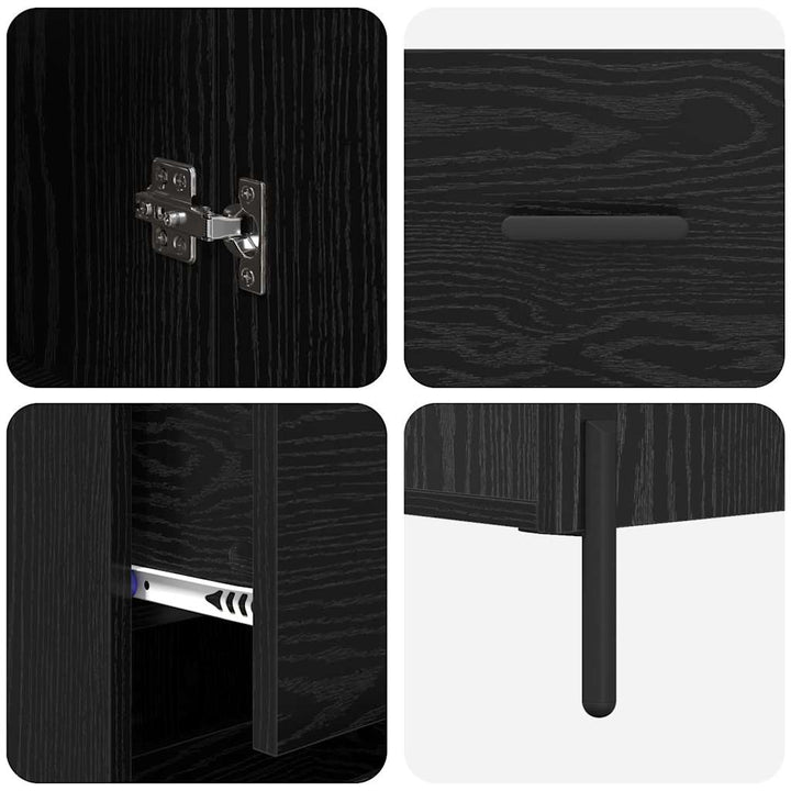 Highboard med skuffe Sort eg 34,5 x 34 x 180 cm Konstrueret træ