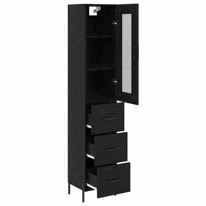 Highboard med skuffe Sort eg 34,5 x 34 x 180 cm Konstrueret træ