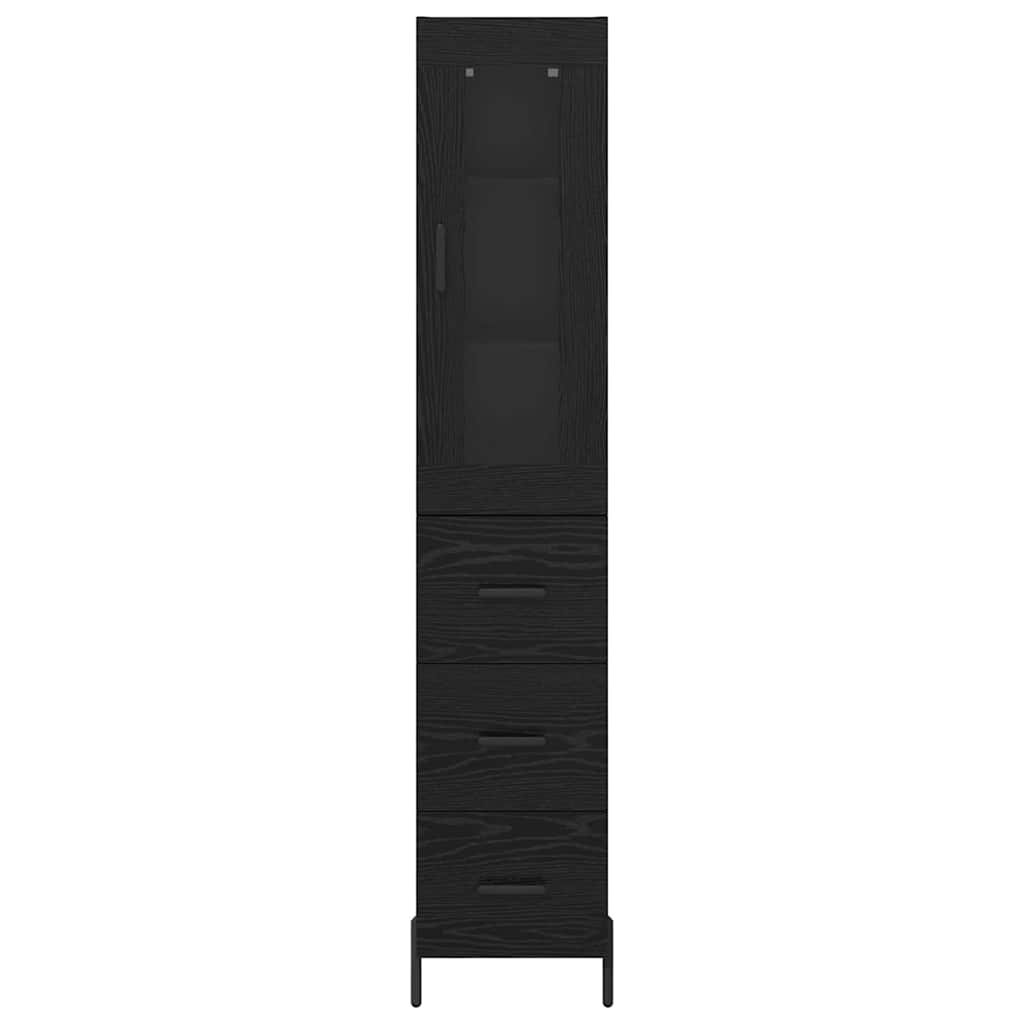 Highboard med skuffe Sort eg 34,5 x 34 x 180 cm Konstrueret træ