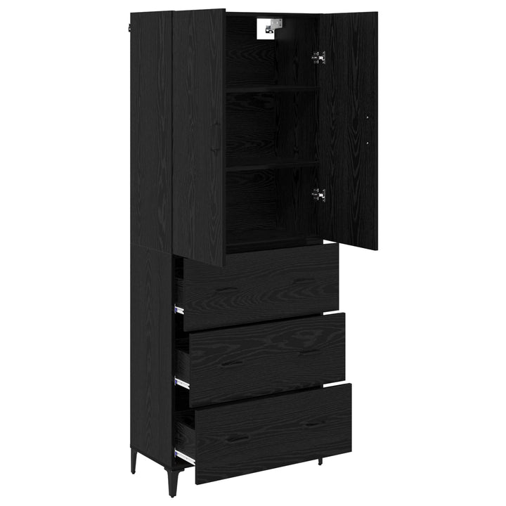 Highboard med skuffe Sort eg 69,5 x 34 x 180 cm Konstrueret træ