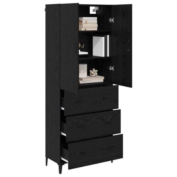 Highboard med skuffe Sort eg 69,5 x 34 x 180 cm Konstrueret træ
