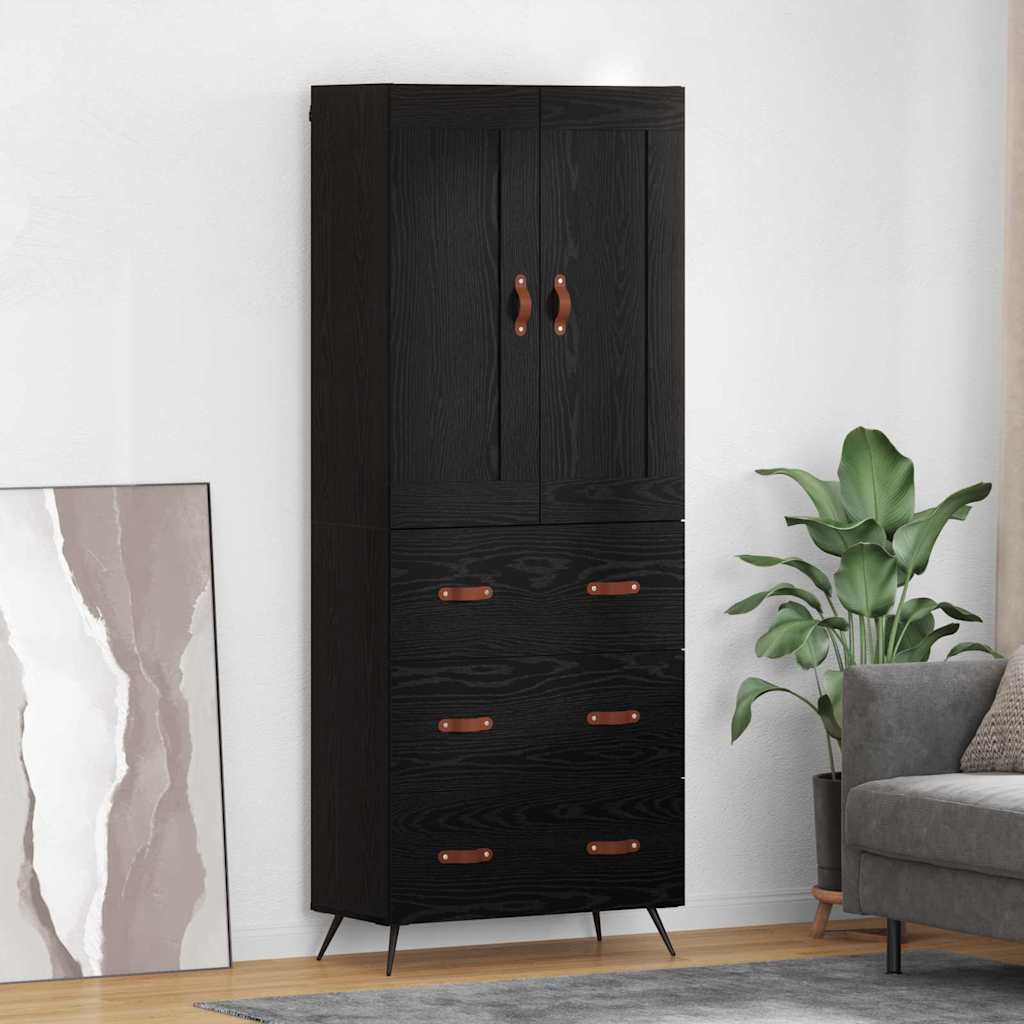 Highboard med skuffe Sort eg 69,5 x 34 x 180 cm Konstrueret træ