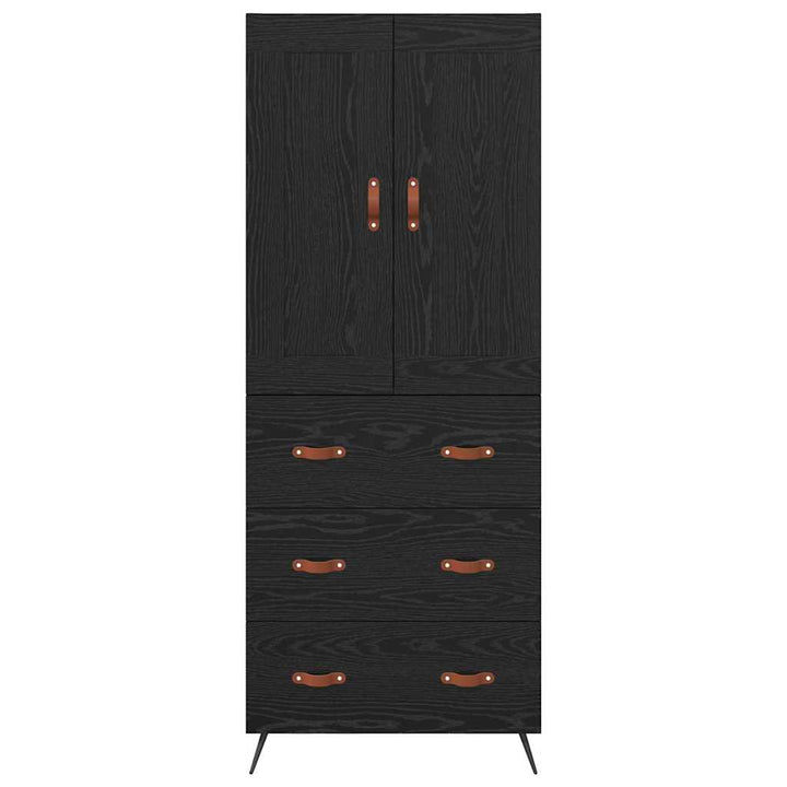 Highboard med skuffe Sort eg 69,5 x 34 x 180 cm Konstrueret træ