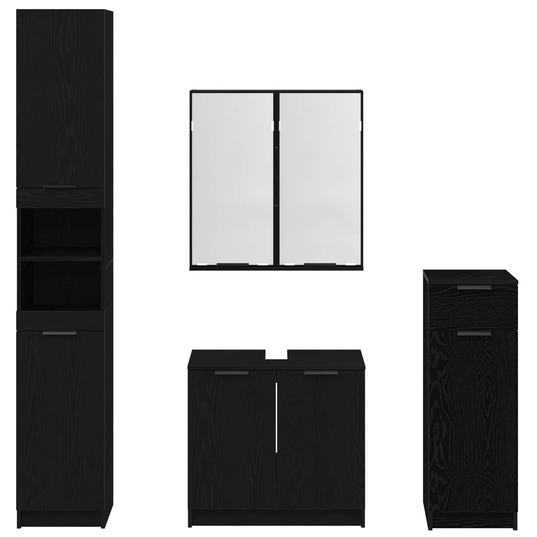 Badeværelsesmøbel sæt 4 stk. Sort eg 64,5 x 33,5 x 59 cm