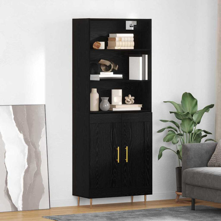 Highboard med skuffe Sort eg 69,5 x 34 x 180 cm Konstrueret træ