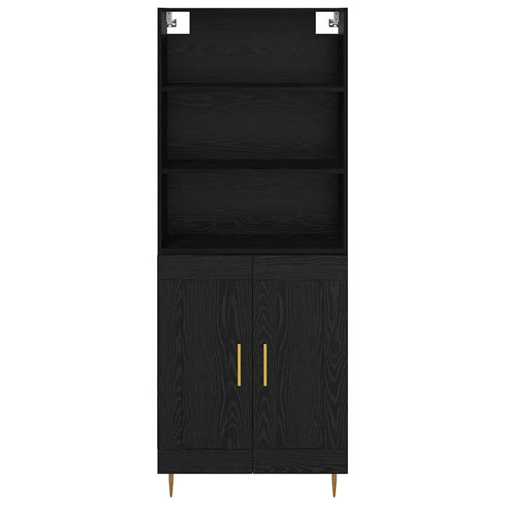 Highboard med skuffe Sort eg 69,5 x 34 x 180 cm Konstrueret træ