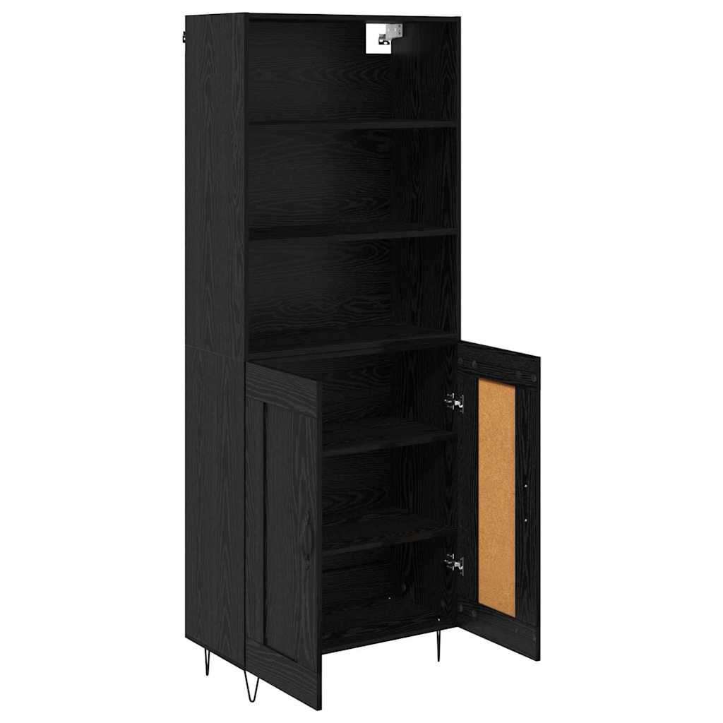 Highboard med skuffe 2 pcs Sort eg Konstrueret træ