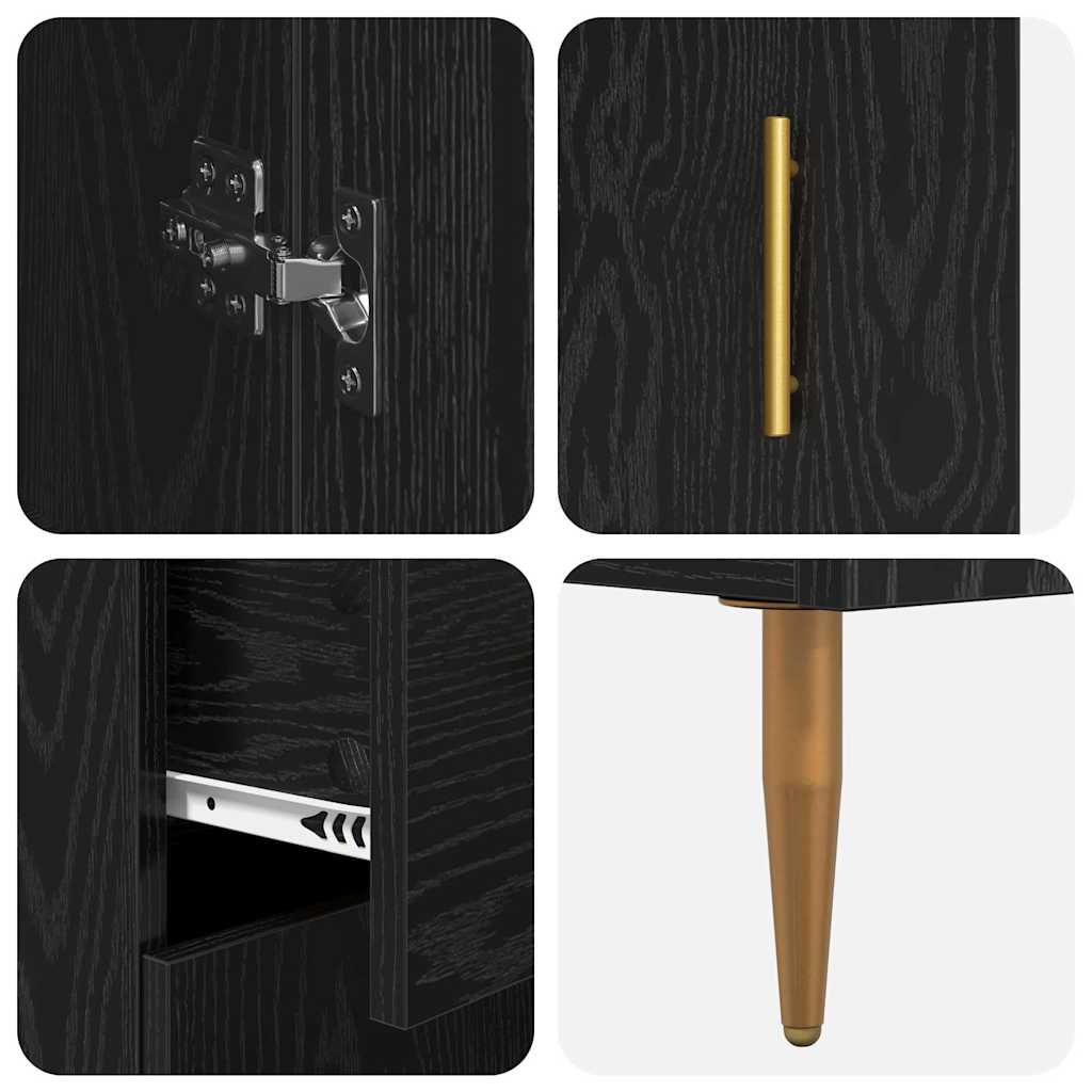 Highboard med skuffe 2 pcs Sort eg Konstrueret træ