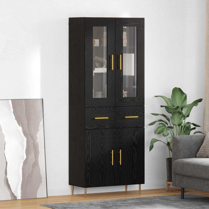 Highboard med skuffe 2 pcs Sort eg Konstrueret træ