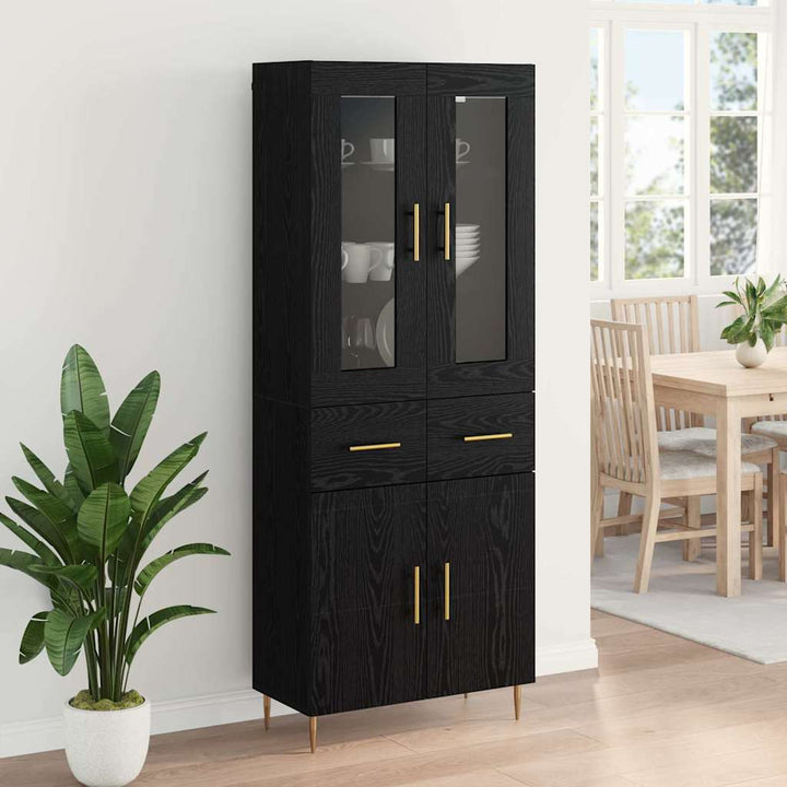 Highboard med skuffe 2 pcs Sort eg Konstrueret træ
