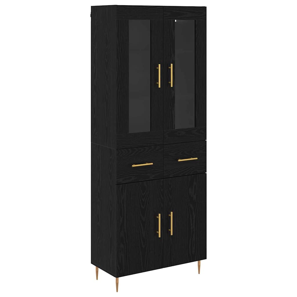 Highboard med skuffe 2 pcs Sort eg Konstrueret træ