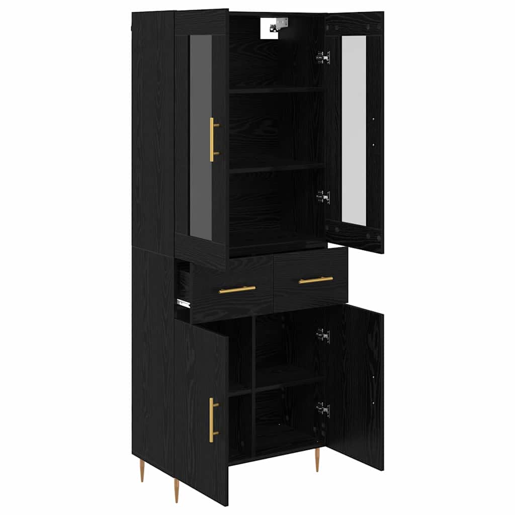 Highboard med skuffe 2 pcs Sort eg Konstrueret træ