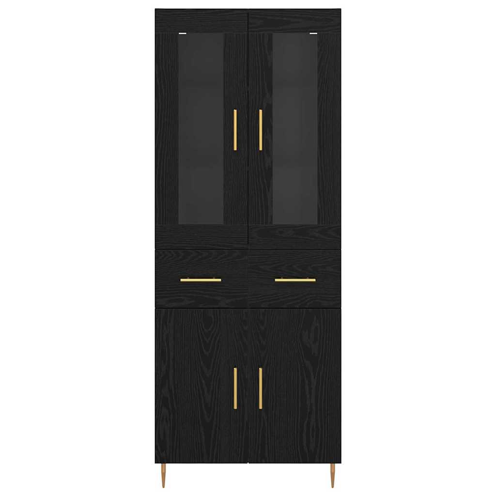 Highboard med skuffe 2 pcs Sort eg Konstrueret træ