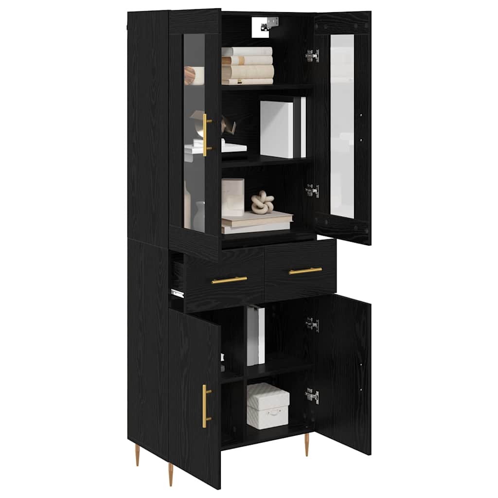 Highboard med skuffe 2 pcs Sort eg Konstrueret træ