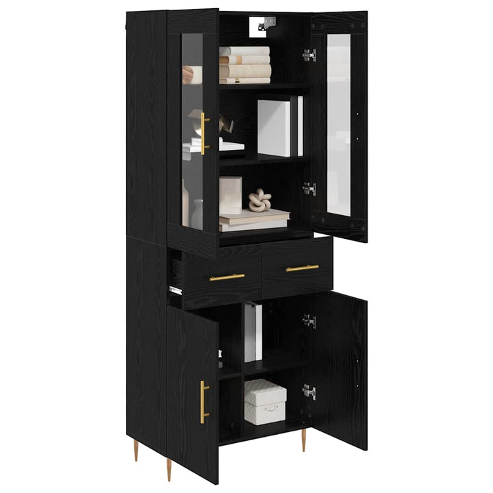 Highboard med skuffe 2 pcs Sort eg Konstrueret træ