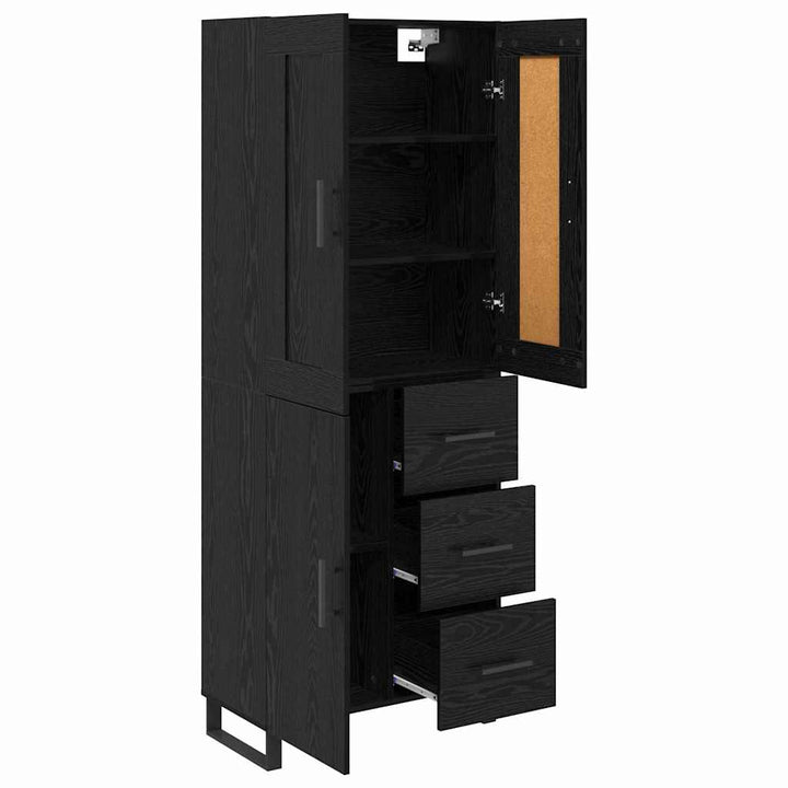 Highboard med skuffe Sort eg 69,5 x 34 x 180 cm Konstrueret træ