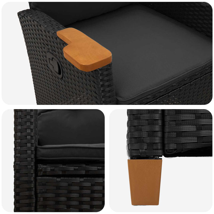 Lænestol med teplade med pude Sort 62 x 64 x 112 cm polyrattan