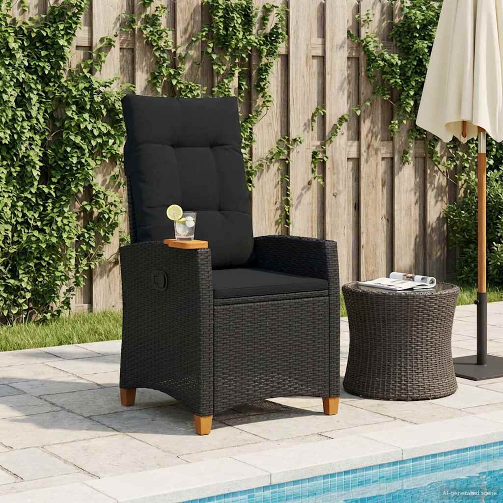 Lænestol med teplade med pude Sort 62 x 64 x 112 cm polyrattan