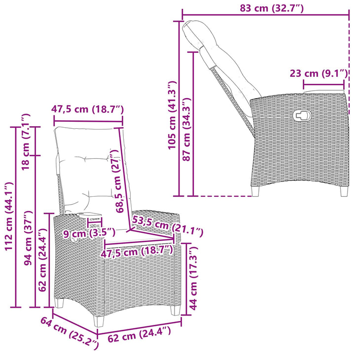 Lænestol med teplade med pude 62 x 64 x 112 cm polyrattan