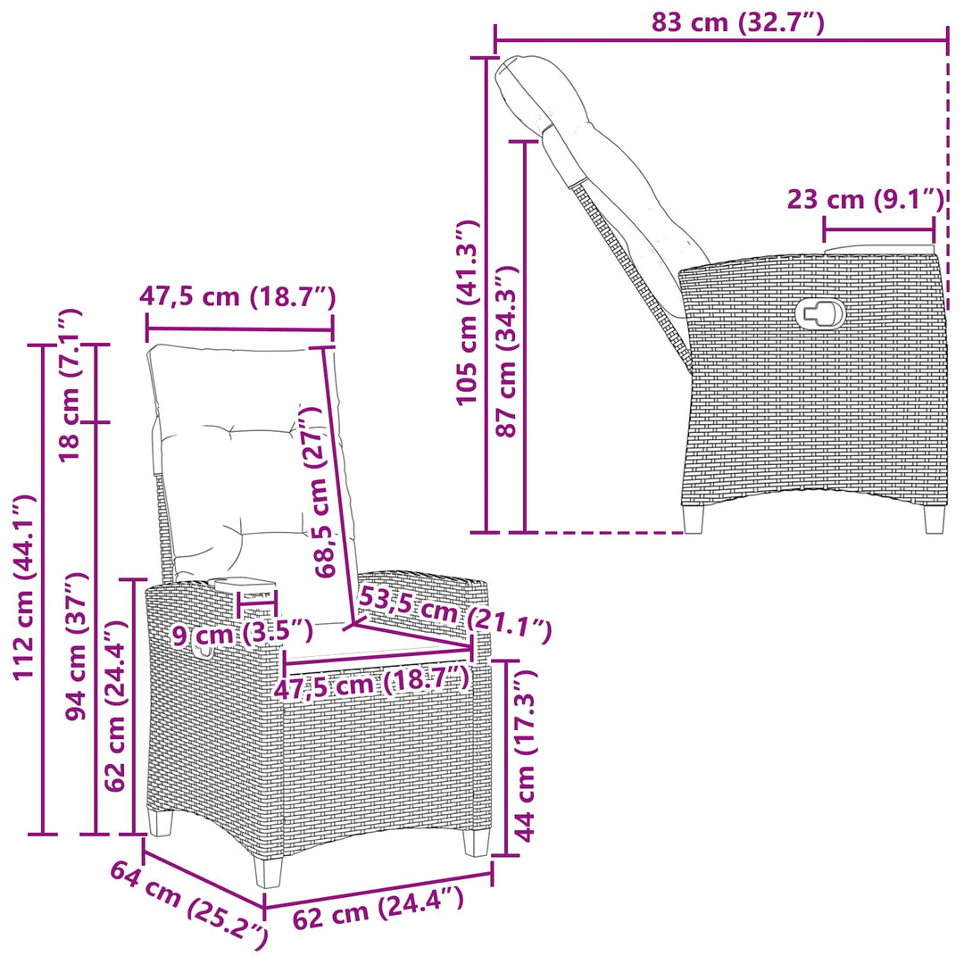 Lænestol med teplade med pude 62 x 64 x 112 cm polyrattan