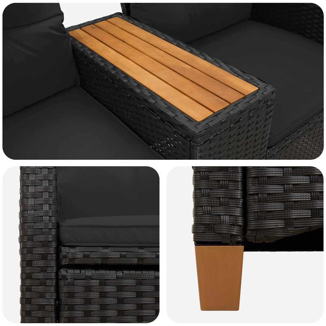 Reclining Bench med Bord Sort 126 x 65 x 112 cm polyrattan