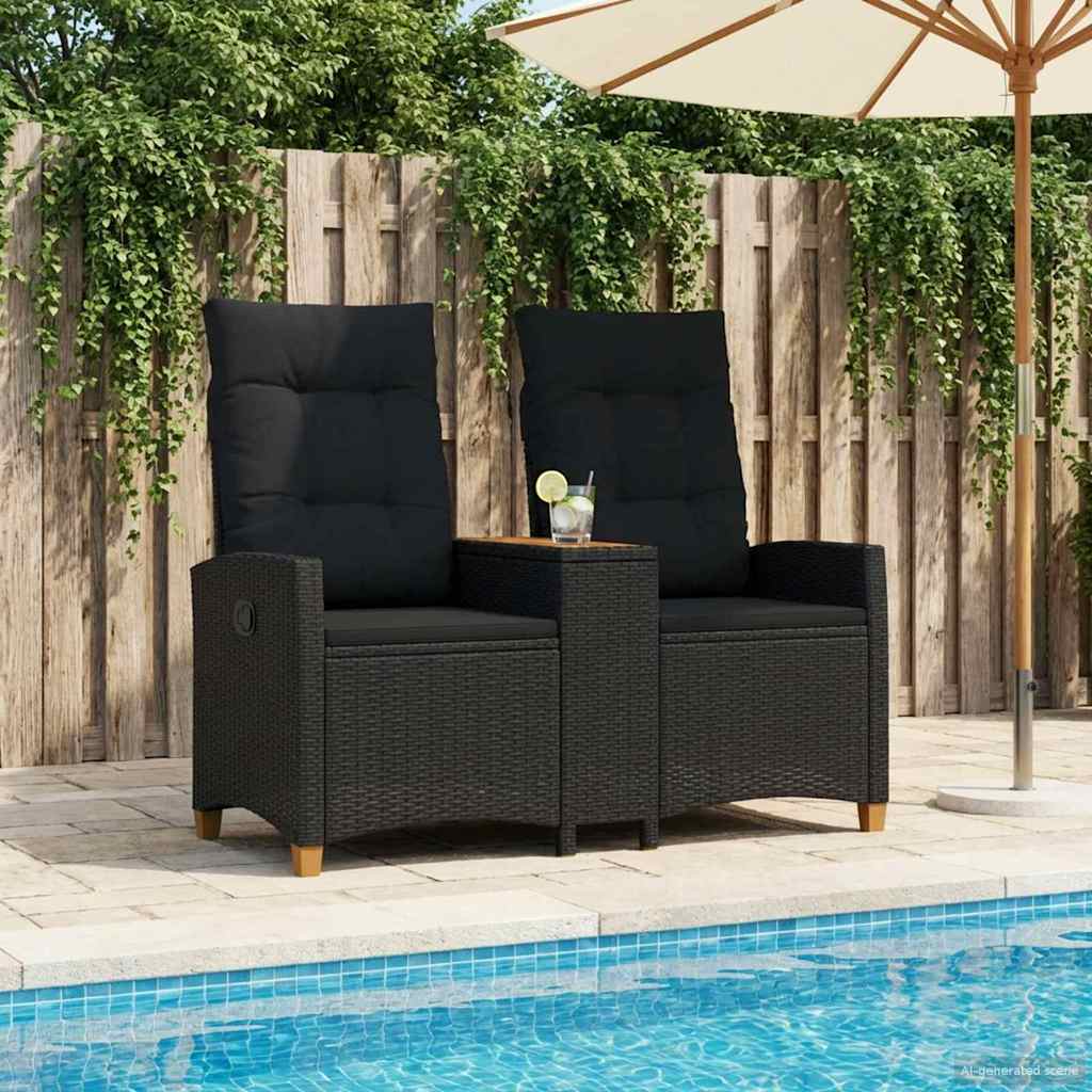 Reclining Bench med Bord Sort 126 x 65 x 112 cm polyrattan
