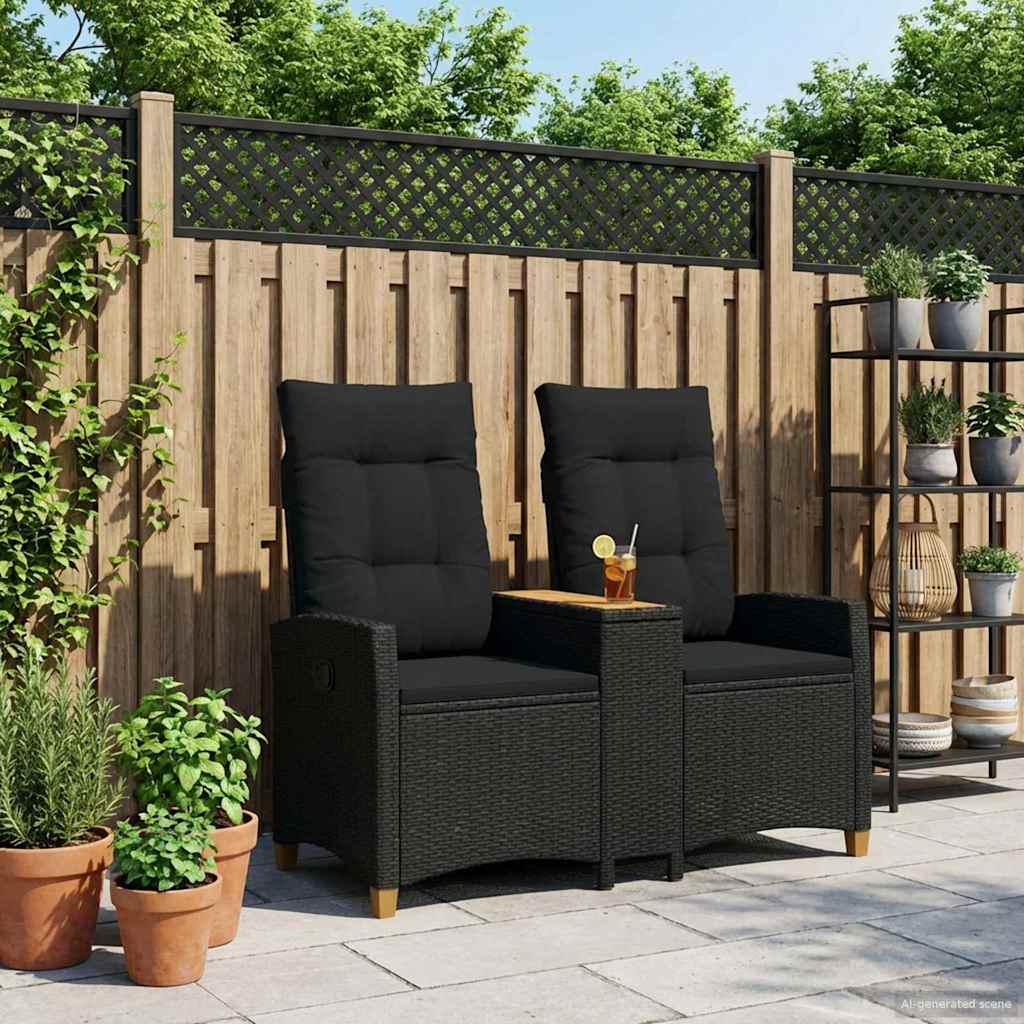 Reclining Bench med Bord Sort 126 x 65 x 112 cm polyrattan
