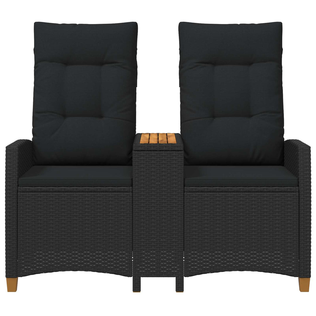 Reclining Bench med Bord Sort 126 x 65 x 112 cm polyrattan