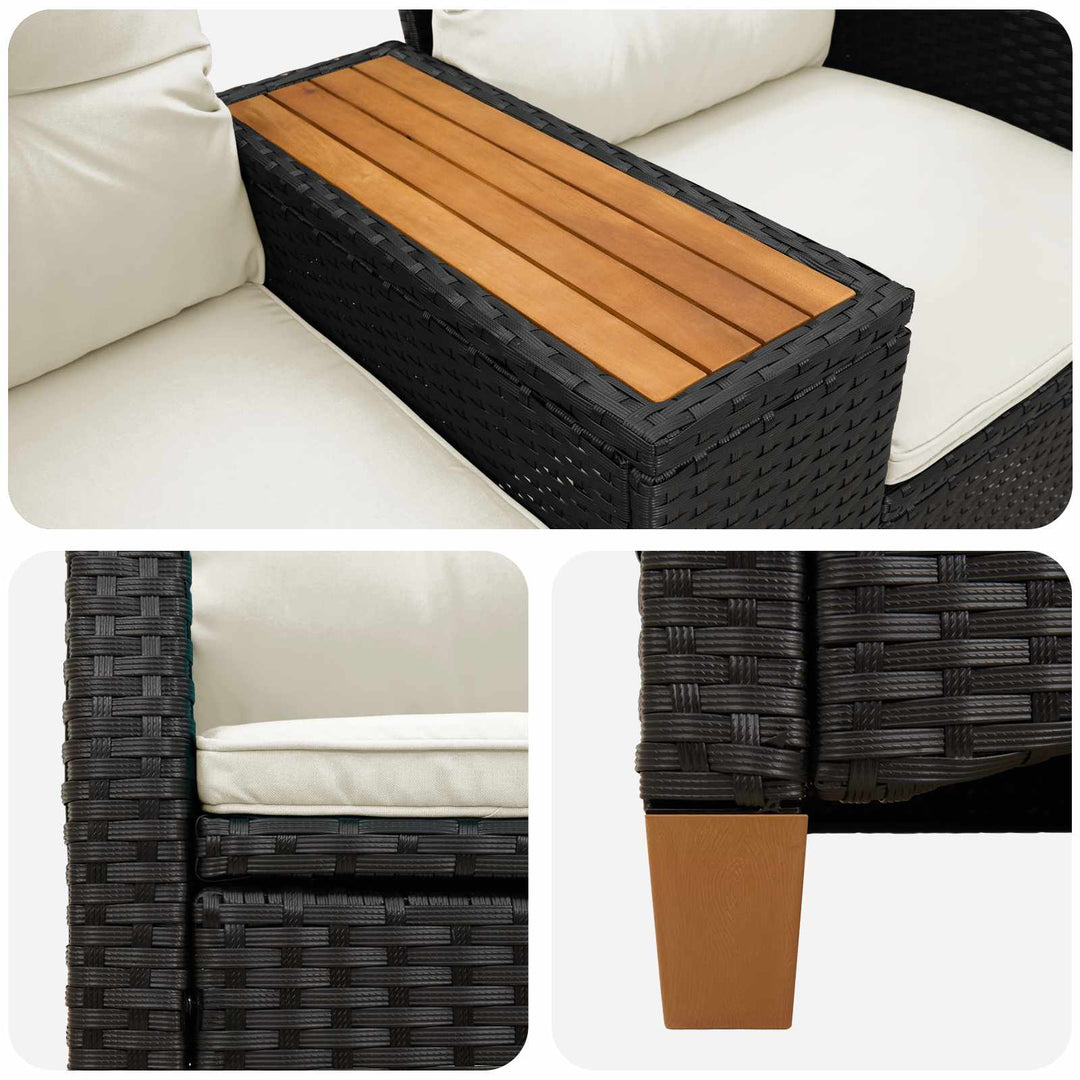 Reclining Bench med Bord Sort og Cremehvid 126 x 65 x 112 cm