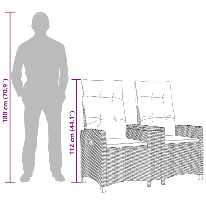 Reclining Bench med Bord Sort og Cremehvid 126 x 65 x 112 cm