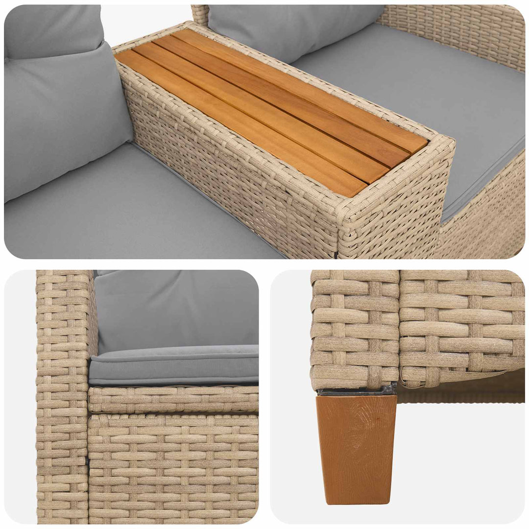 Reclining Bench med Bord Beige og lys grå 126 x 65 x 112 cm