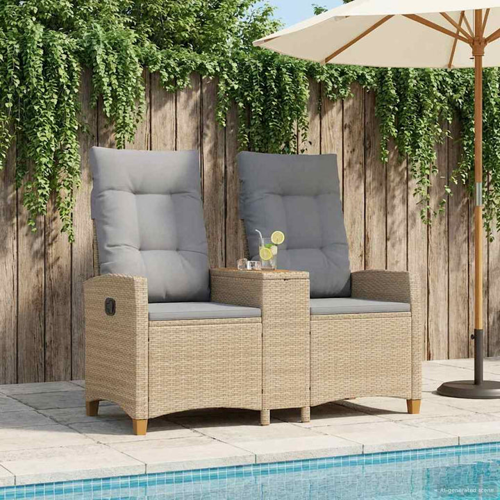 Reclining Bench med Bord Beige og lys grå 126 x 65 x 112 cm