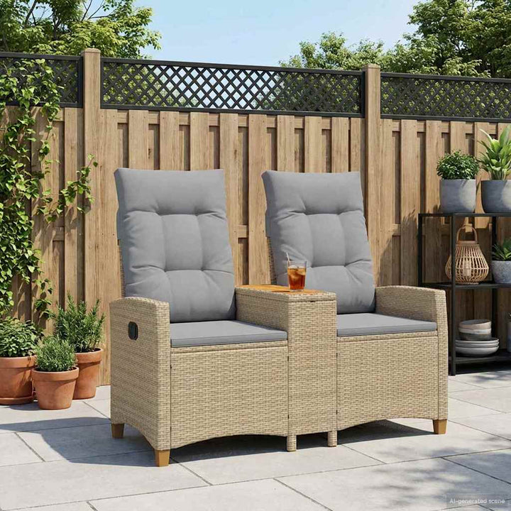 Reclining Bench med Bord Beige og lys grå 126 x 65 x 112 cm