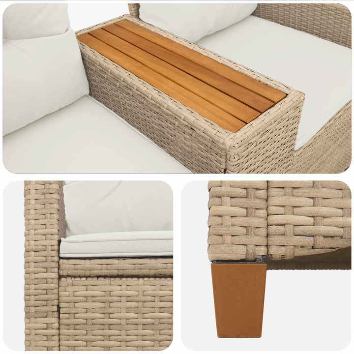 Reclining Bench med Bord Beige og cremehvid 126 x 65 x 112 cm